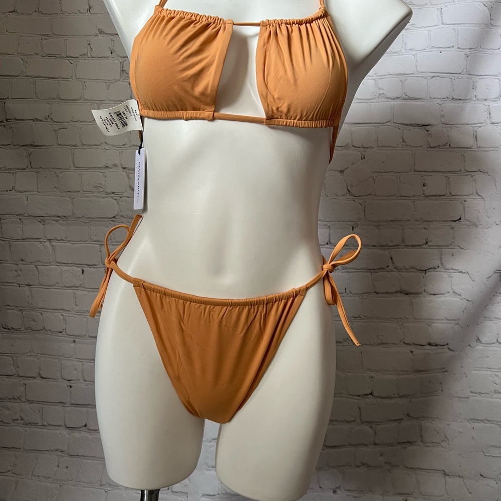 WEWOREWHAT RUCHED BANDEAU BIKINI (2pc) S Top M Bottom